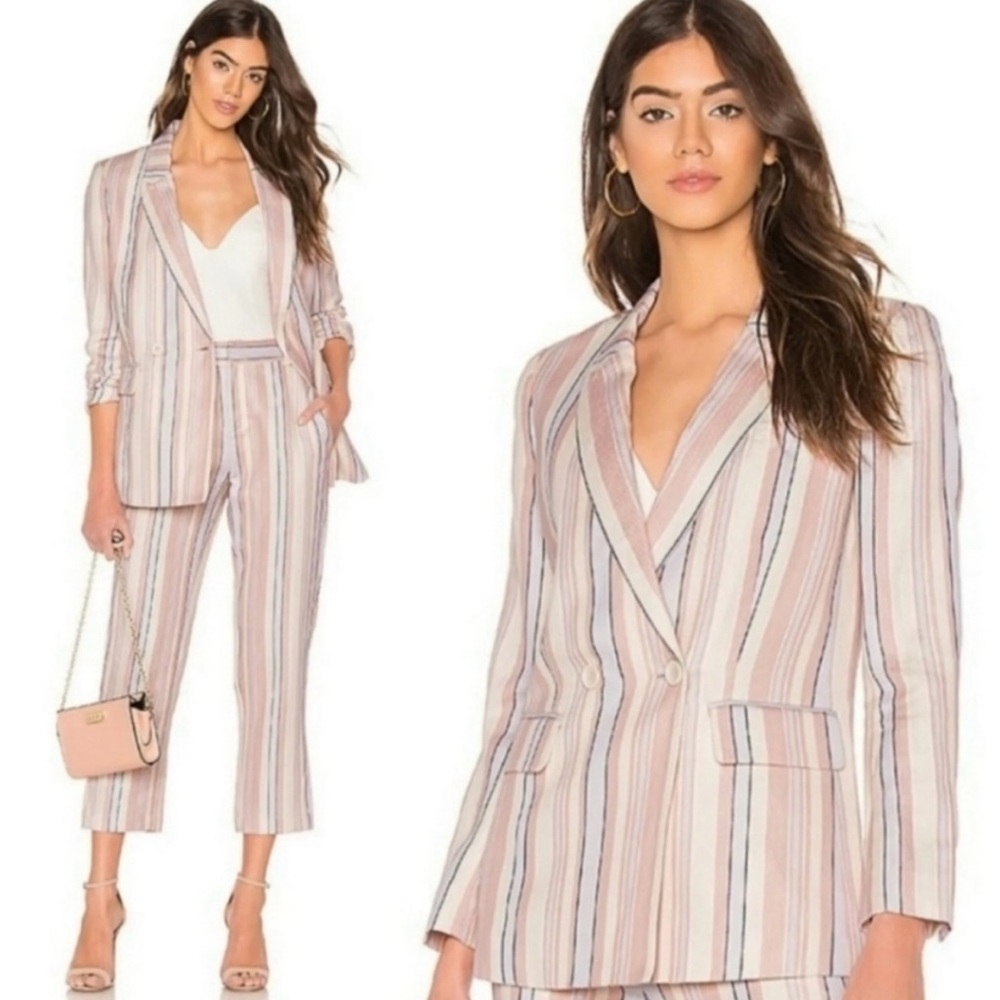 Rebecca Minkoff Grace Linen Blend Blazer Double Breasted Size 2 Pastel Stripes